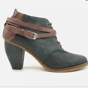 J Shoes Anthropologie Black Ankle Wrap Around Carson Mauve Leather Boots 8.5